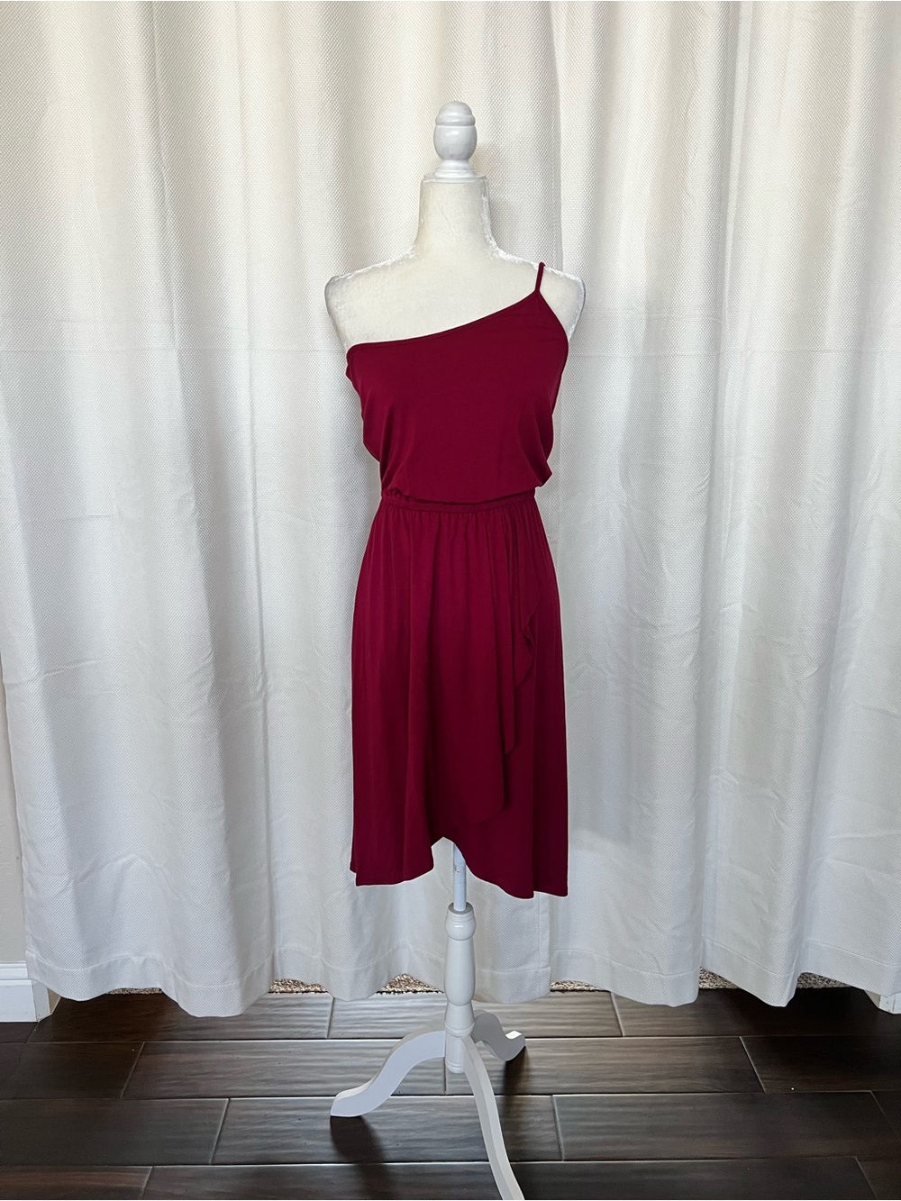 Ann Taylor One-Shoulder Wine-Red Dress